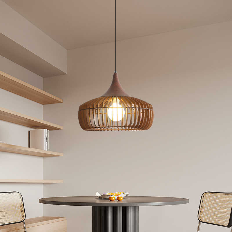 Komorebi | Slatted Wooden Dome Japanese Pendant Light