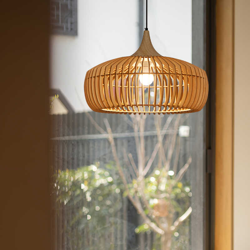Komorebi | Slatted Wooden Dome Japanese Pendant Light