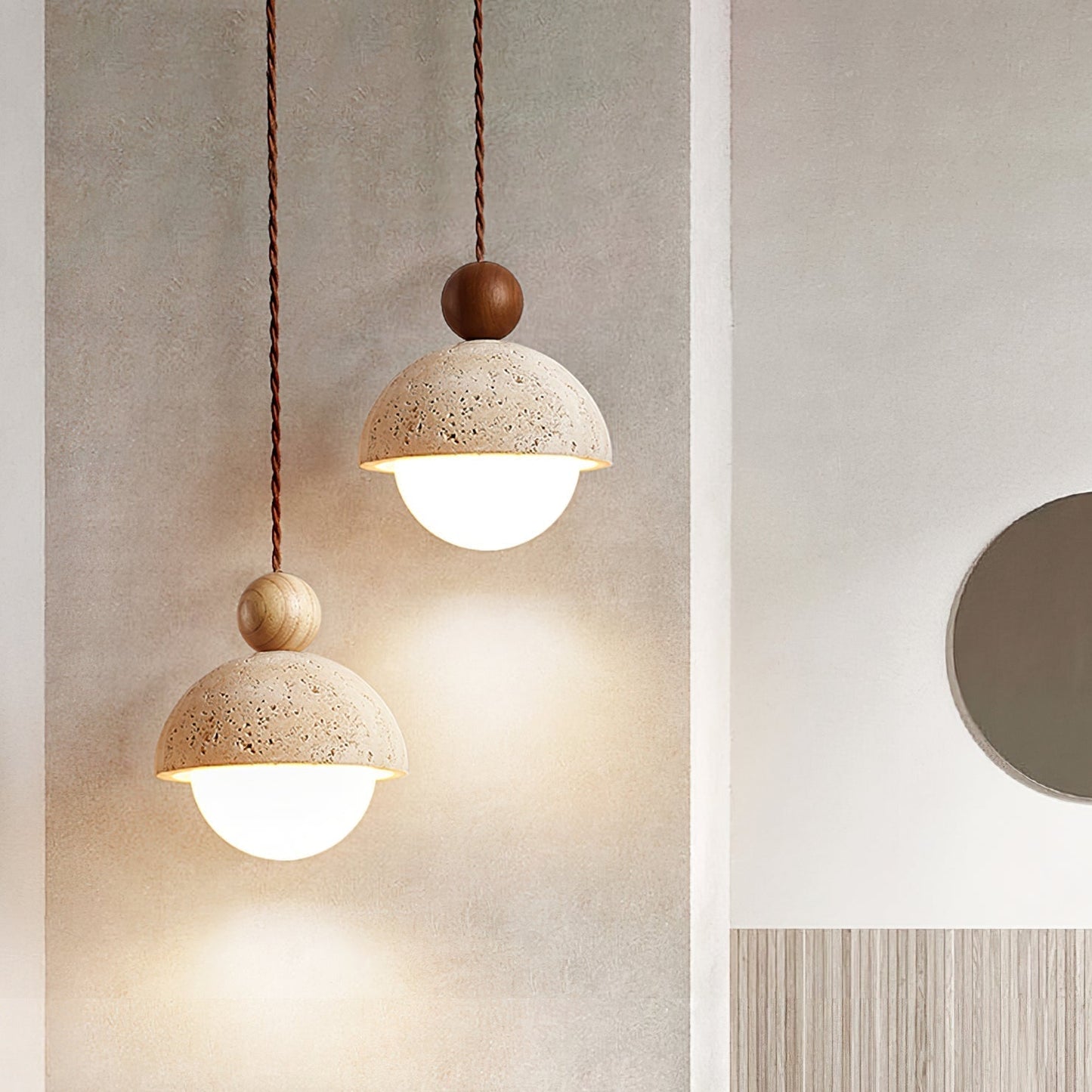 Kaelith | Organic Travertine Dome Glass Globe Pendant Light