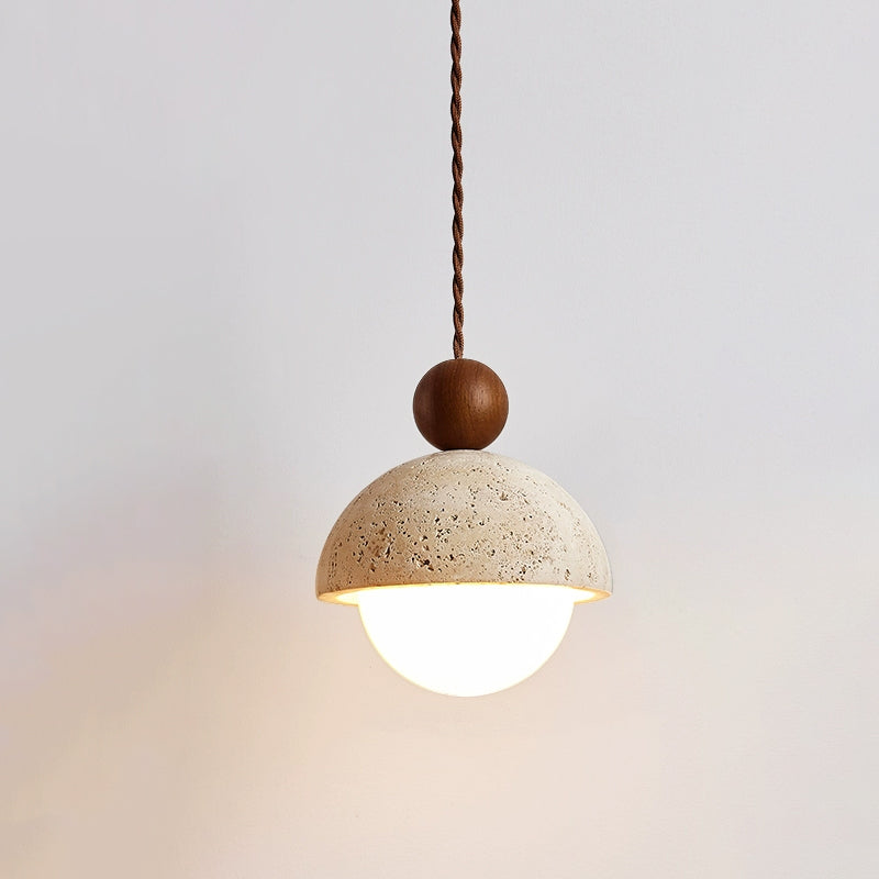 Kaelith | Organic Travertine Dome Glass Globe Pendant Light