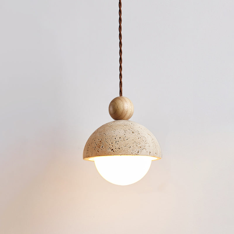 Kaelith | Organic Travertine Dome Glass Globe Pendant Light