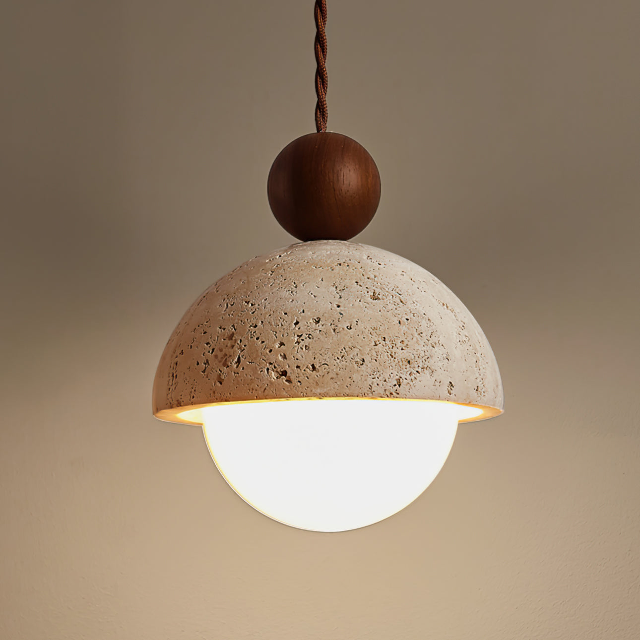 Kaelith | Organic Travertine Dome Glass Globe Pendant Light
