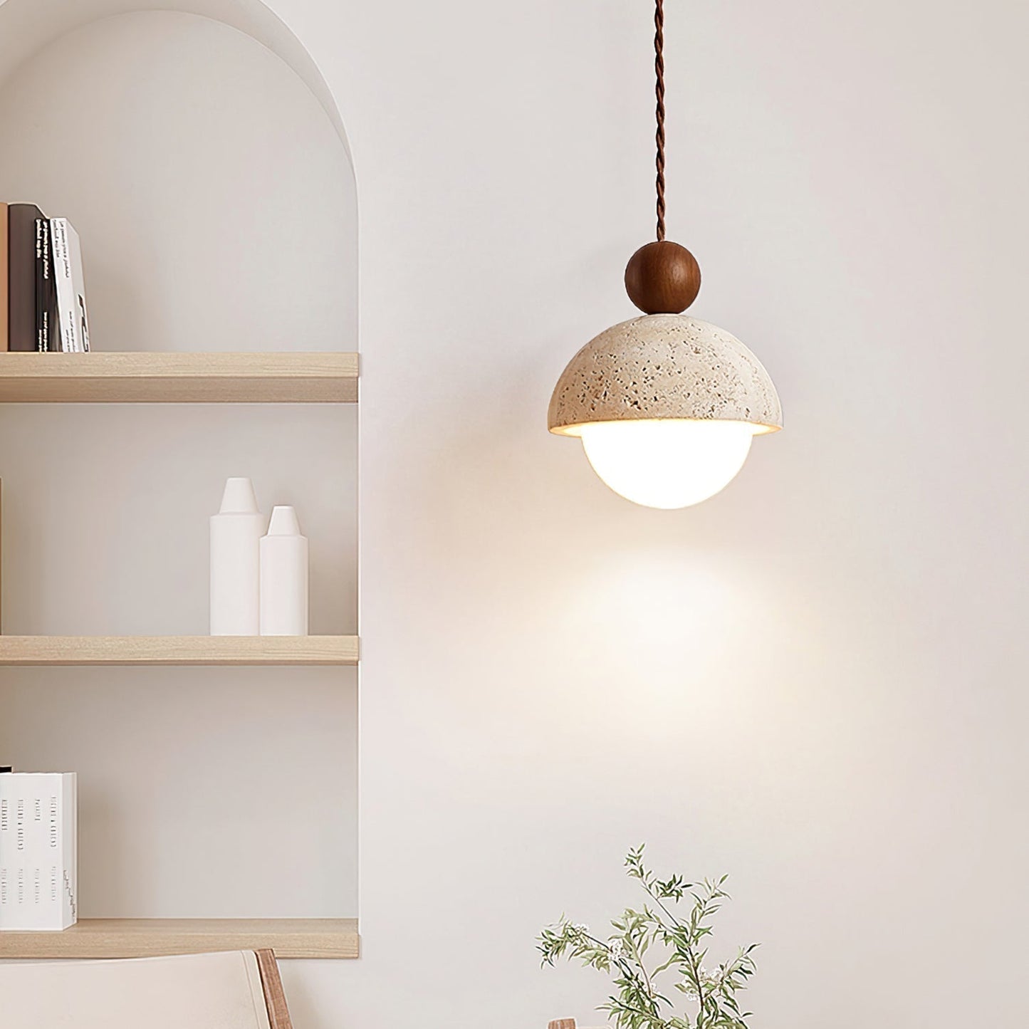 Kaelith | Organic Travertine Dome Glass Globe Pendant Light