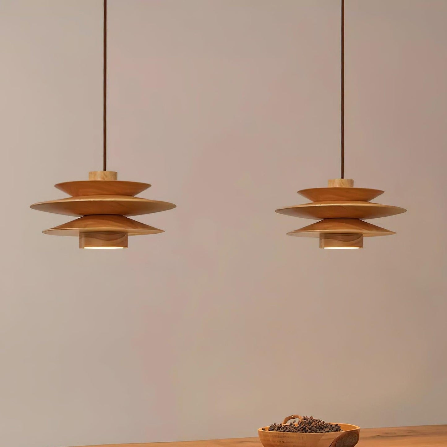 Aerislys | Mid Century Tiered Wood Discs Pendant Light