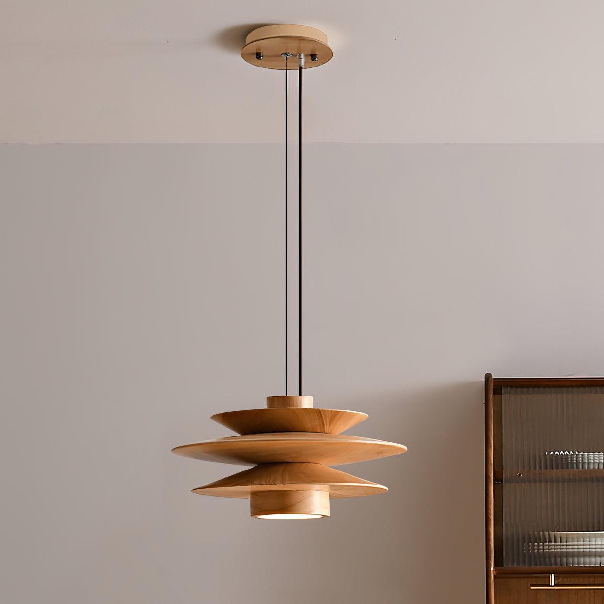 Aerislys | Mid Century Tiered Wood Discs Pendant Light