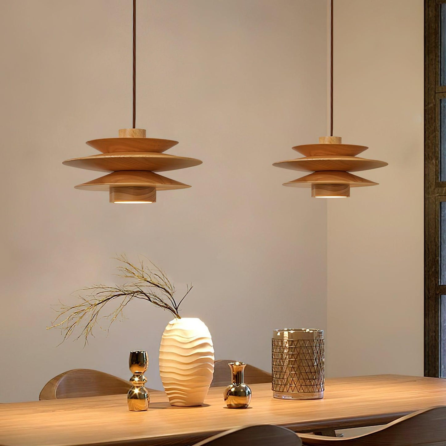 Aerislys | Mid Century Tiered Wood Discs Pendant Light