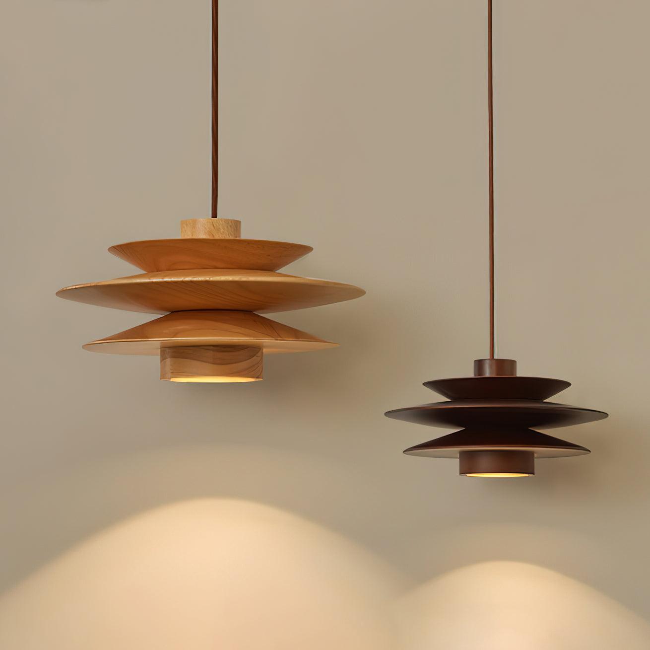 Aerislys | Mid Century Tiered Wood Discs Pendant Light