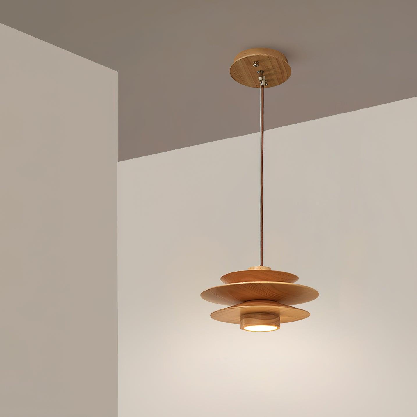 Aerislys | Mid Century Tiered Wood Discs Pendant Light