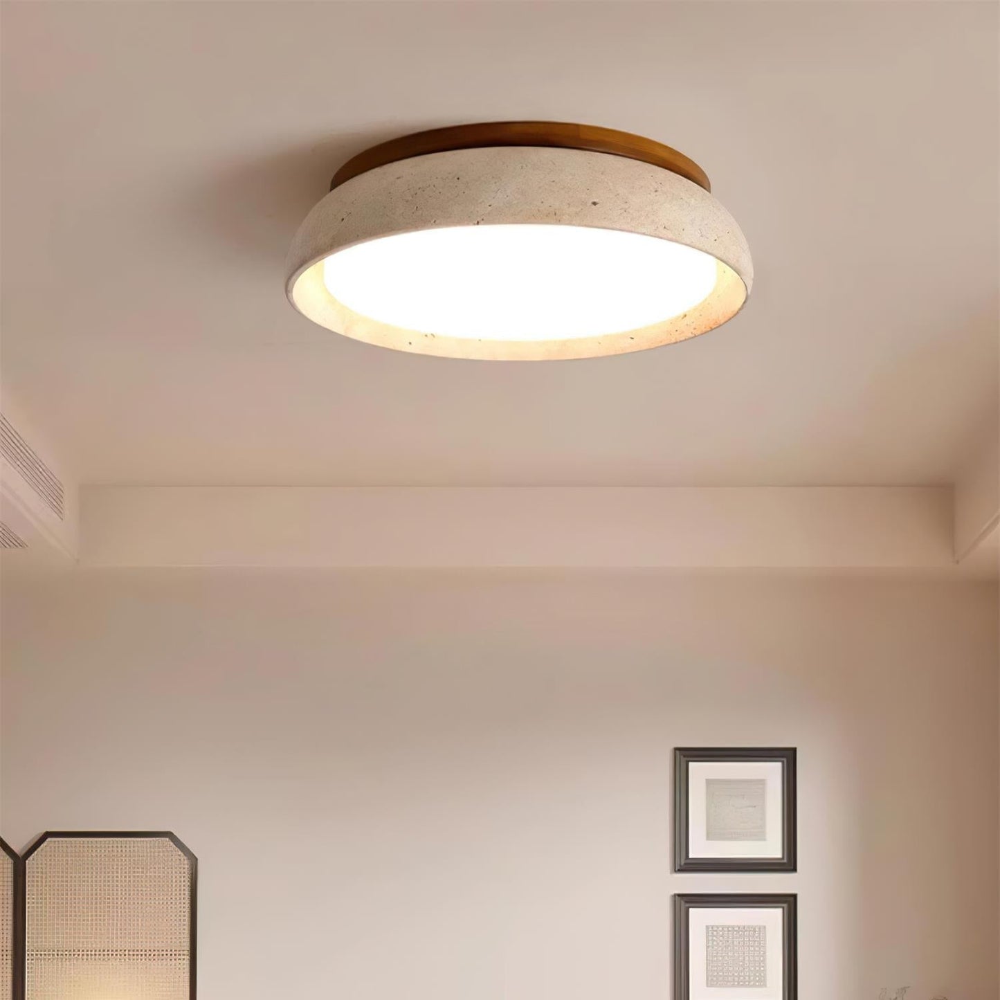 Caelum | Natural Round Travertine Flush Mount Ceiling Light