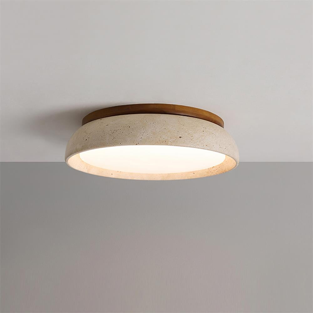 Caelum | Natural Round Travertine Flush Mount Ceiling Light