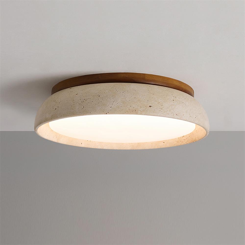 Caelum | Natural Round Travertine Flush Mount Ceiling Light