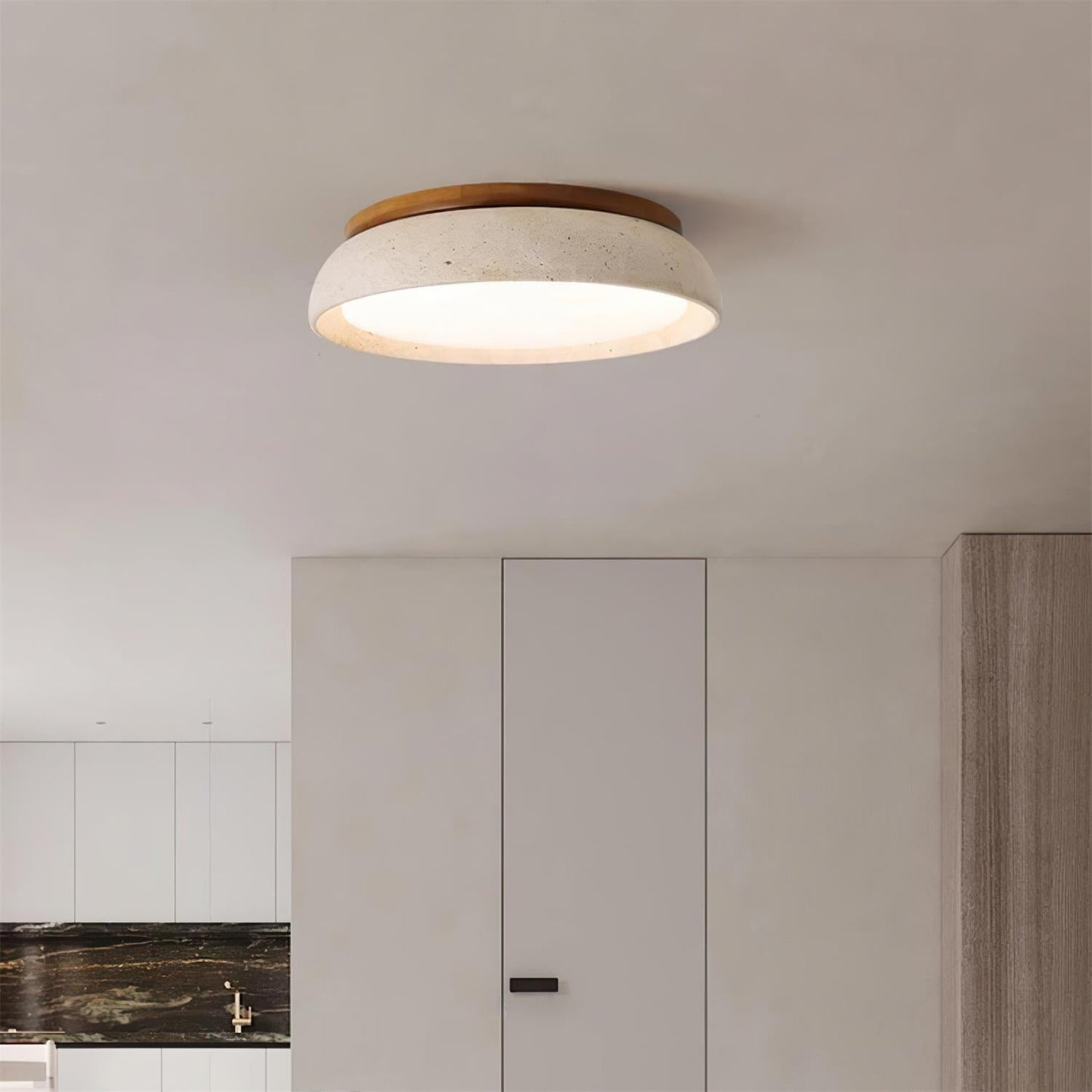 Caelum | Natural Round Travertine Flush Mount Ceiling Light