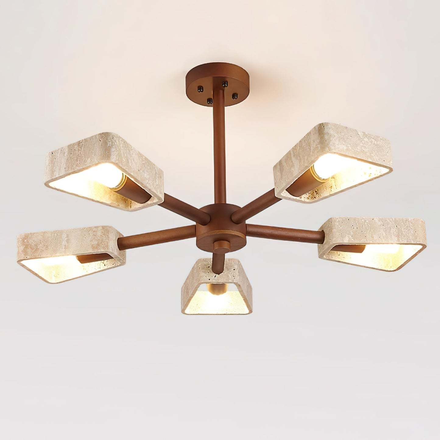 Calidris | Natural Travertine Stone Fan Silhouette Wood Chandelier