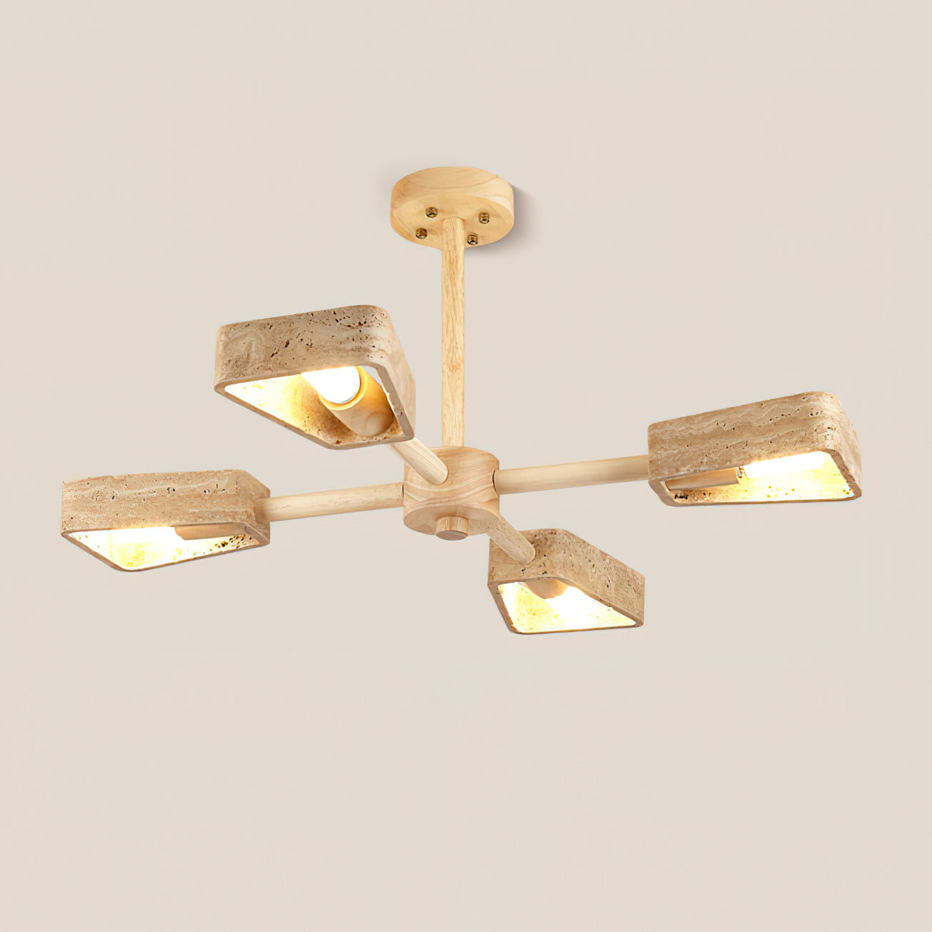 Calidris | Natural Travertine Stone Fan Silhouette Wood Chandelier
