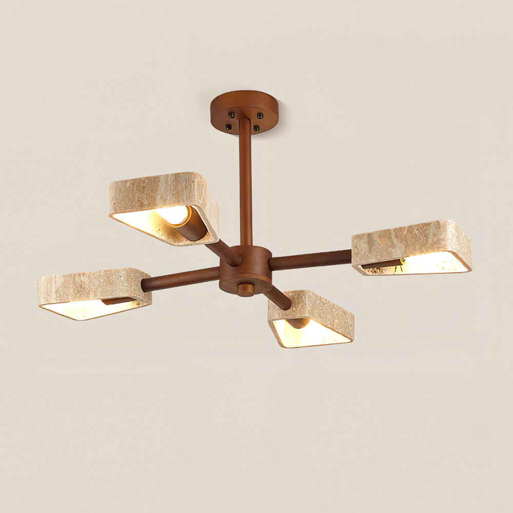 Calidris | Natural Travertine Stone Fan Silhouette Wood Chandelier