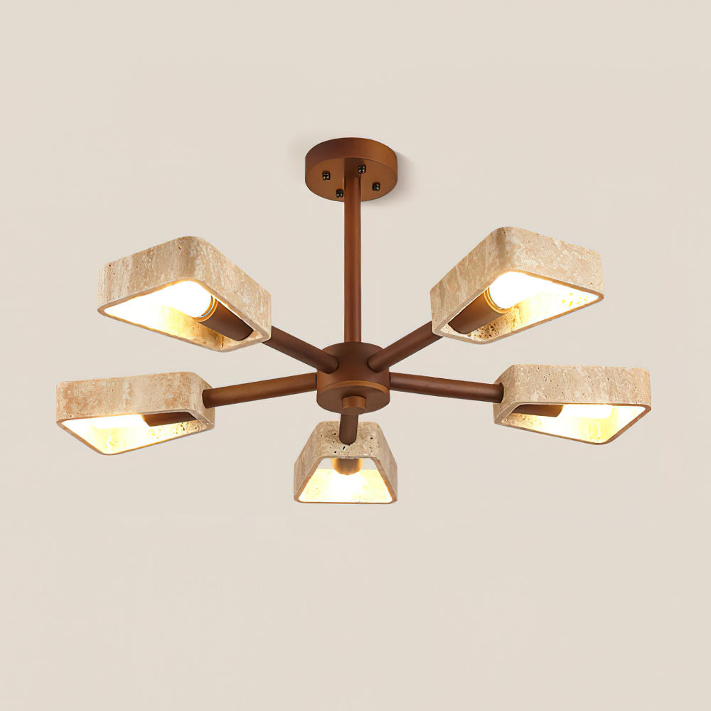 Calidris | Natural Travertine Stone Fan Silhouette Wood Chandelier