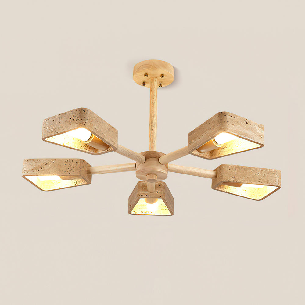 Calidris | Natural Travertine Stone Fan Silhouette Wood Chandelier