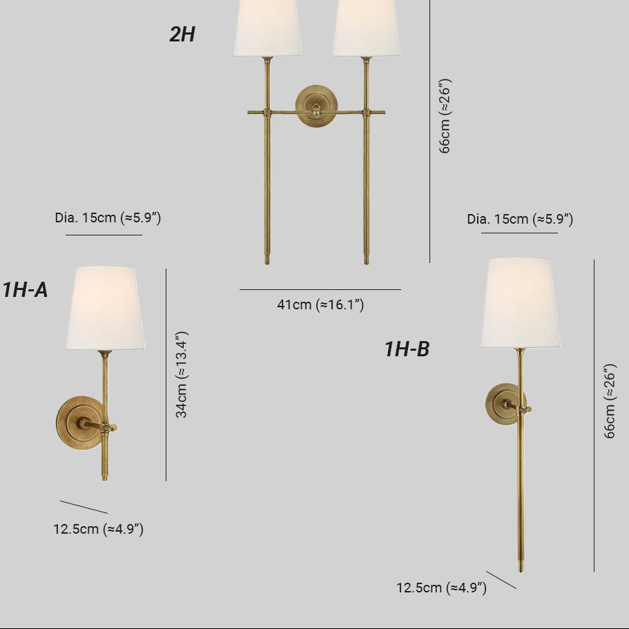 Edor | Elegant Antique Wall Light with White Tapered Linen Shade