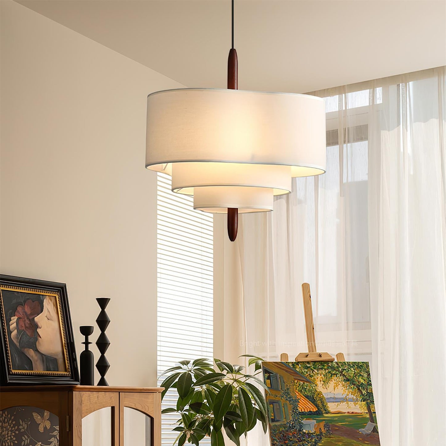 Elow | Modern Scandi Pleated Fabric Drum Pendant Light