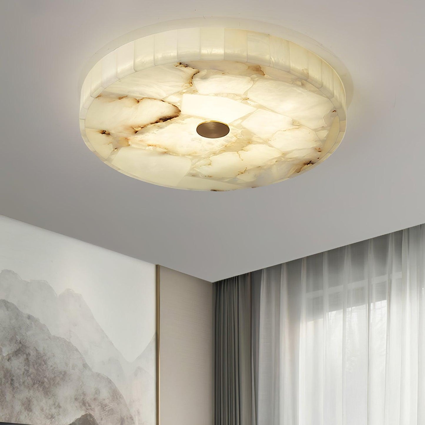 Lysande | Disk Shaped Alabaster Stone Flush Mount Ceiling Light