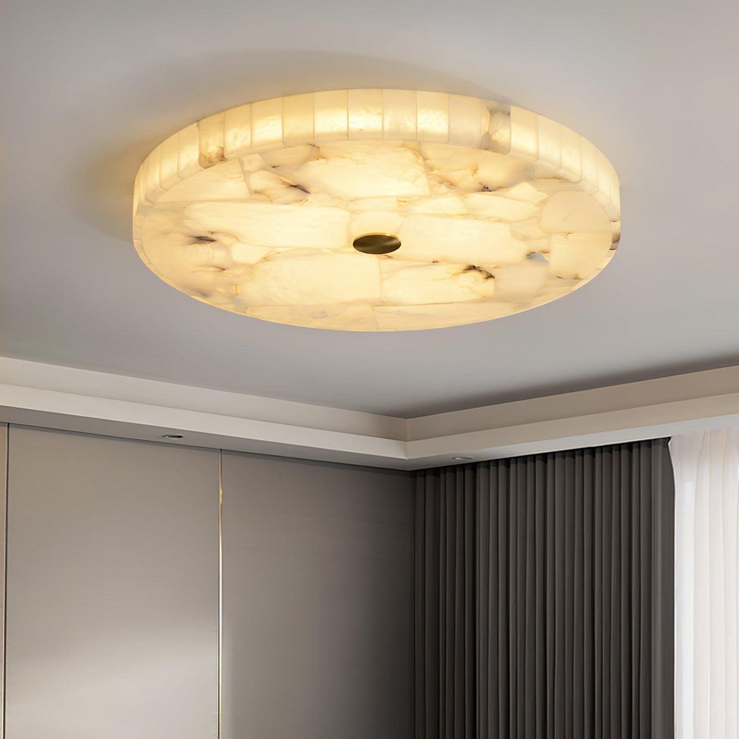 Lysande | Disk Shaped Alabaster Stone Flush Mount Ceiling Light