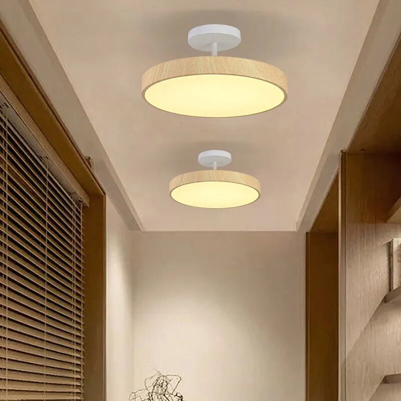 Sylva | Modern Wood Grain Circular Semi Flush Ceiling Light