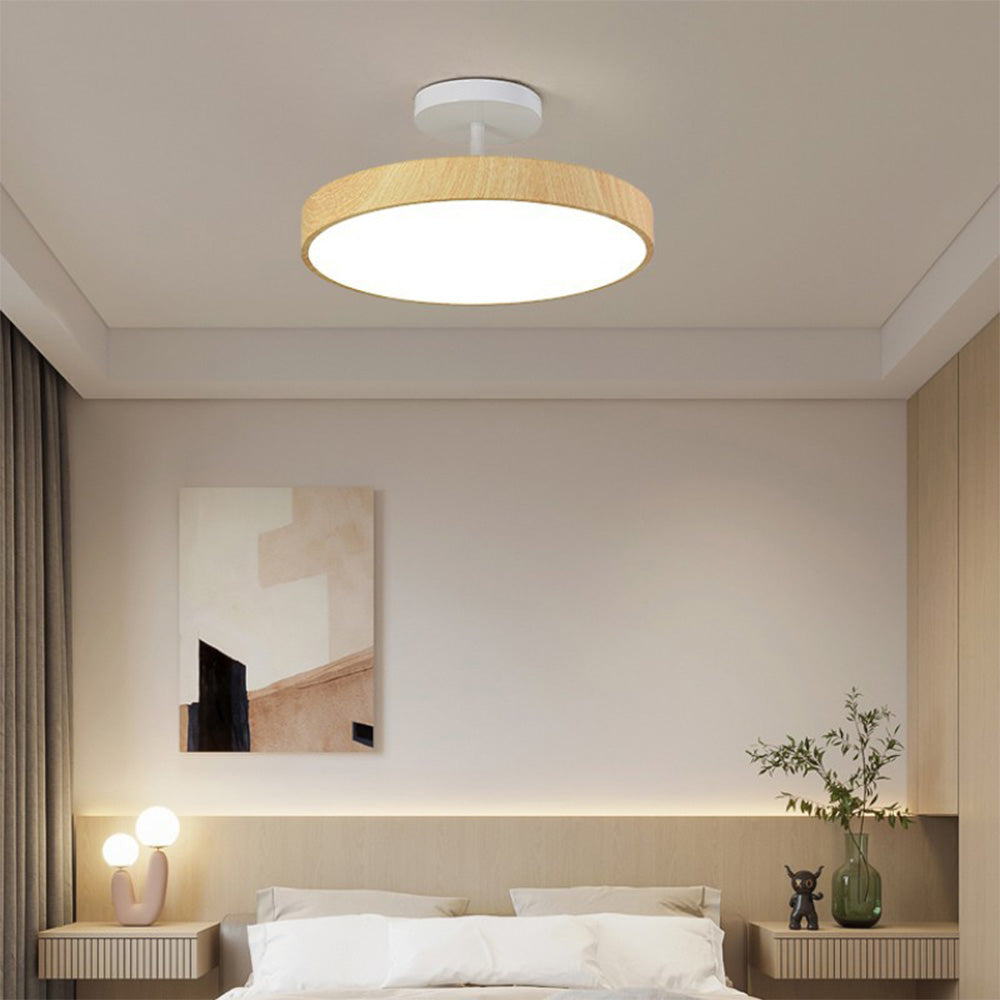 Sylva | Modern Wood Grain Circular Semi Flush Ceiling Light