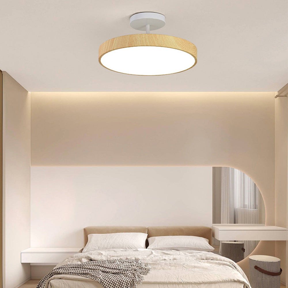 Sylva | Modern Wood Grain Circular Semi Flush Ceiling Light