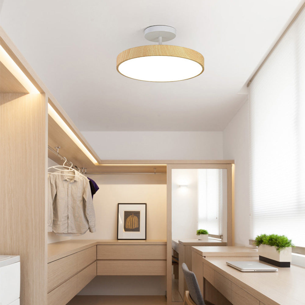 Sylva | Modern Wood Grain Circular Semi Flush Ceiling Light