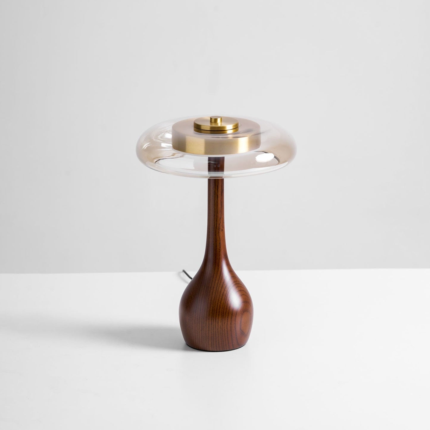 Vancorim | Japandi Curved Wood Amber Glass Table Lamp