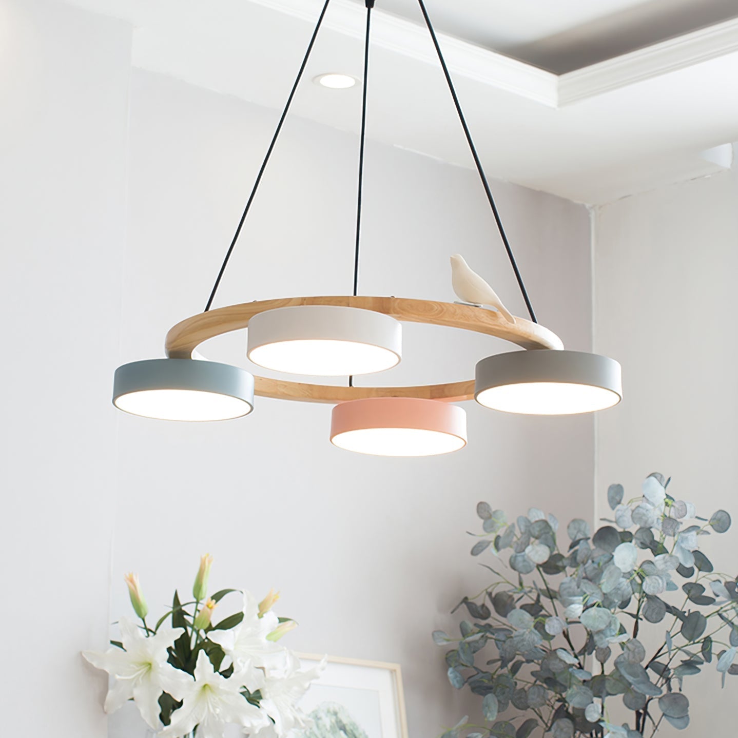 Naturaa | Nordic Wood and Metal Bird Design Chandelier