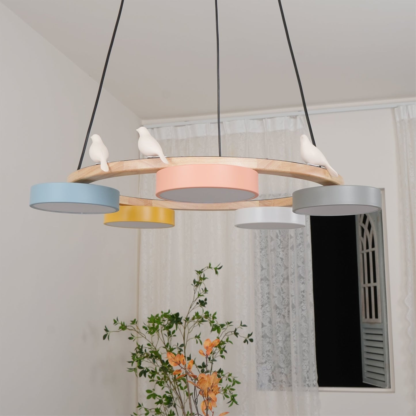 Naturaa | Nordic Wood and Metal Bird Design Chandelier