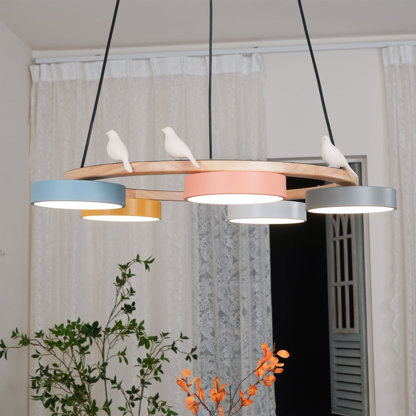 Naturaa | Nordic Wood and Metal Bird Design Chandelier
