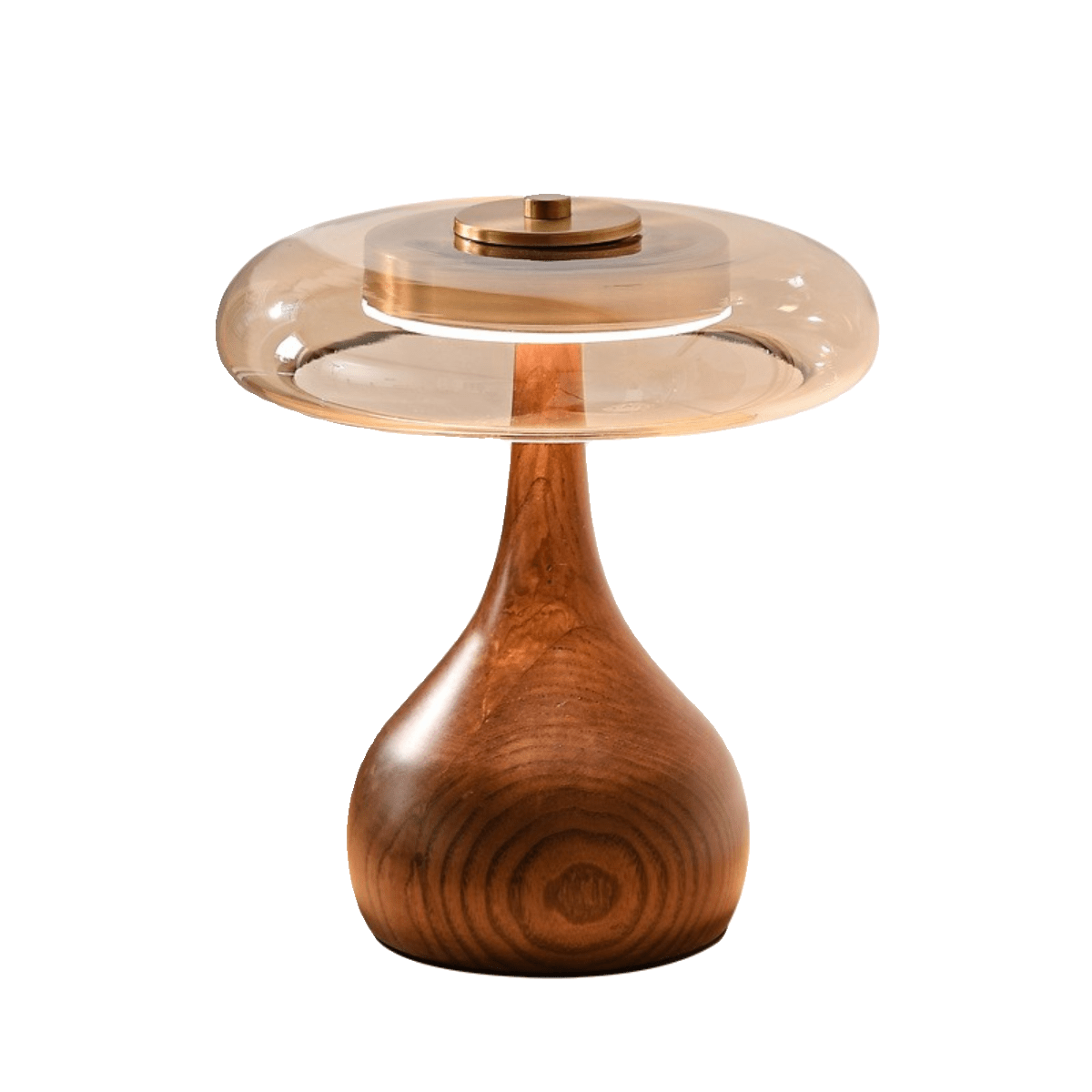 Vancorim | Japandi Curved Wood Amber Glass Table Lamp