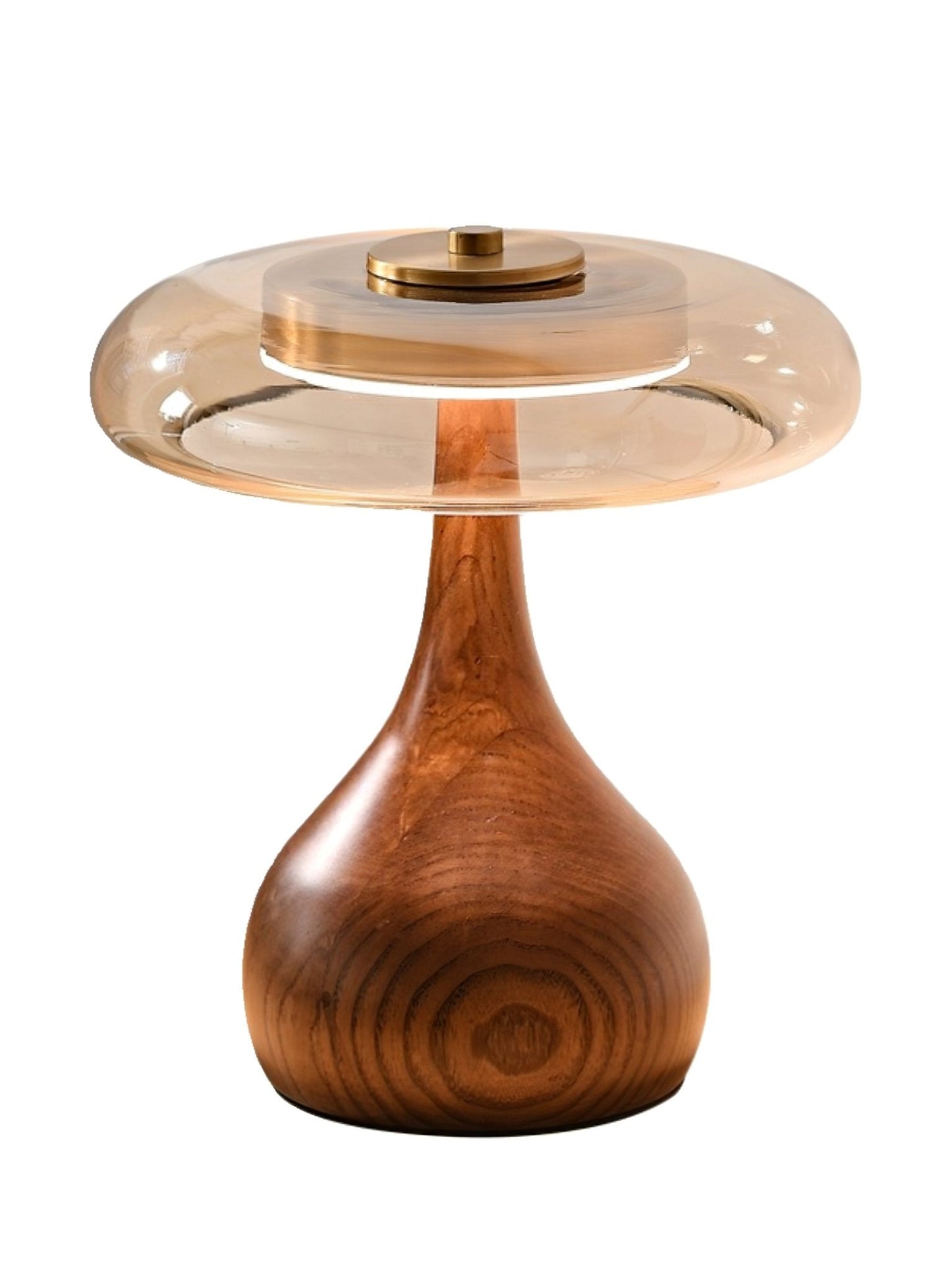 Vancorim | Japandi Curved Wood Amber Glass Table Lamp