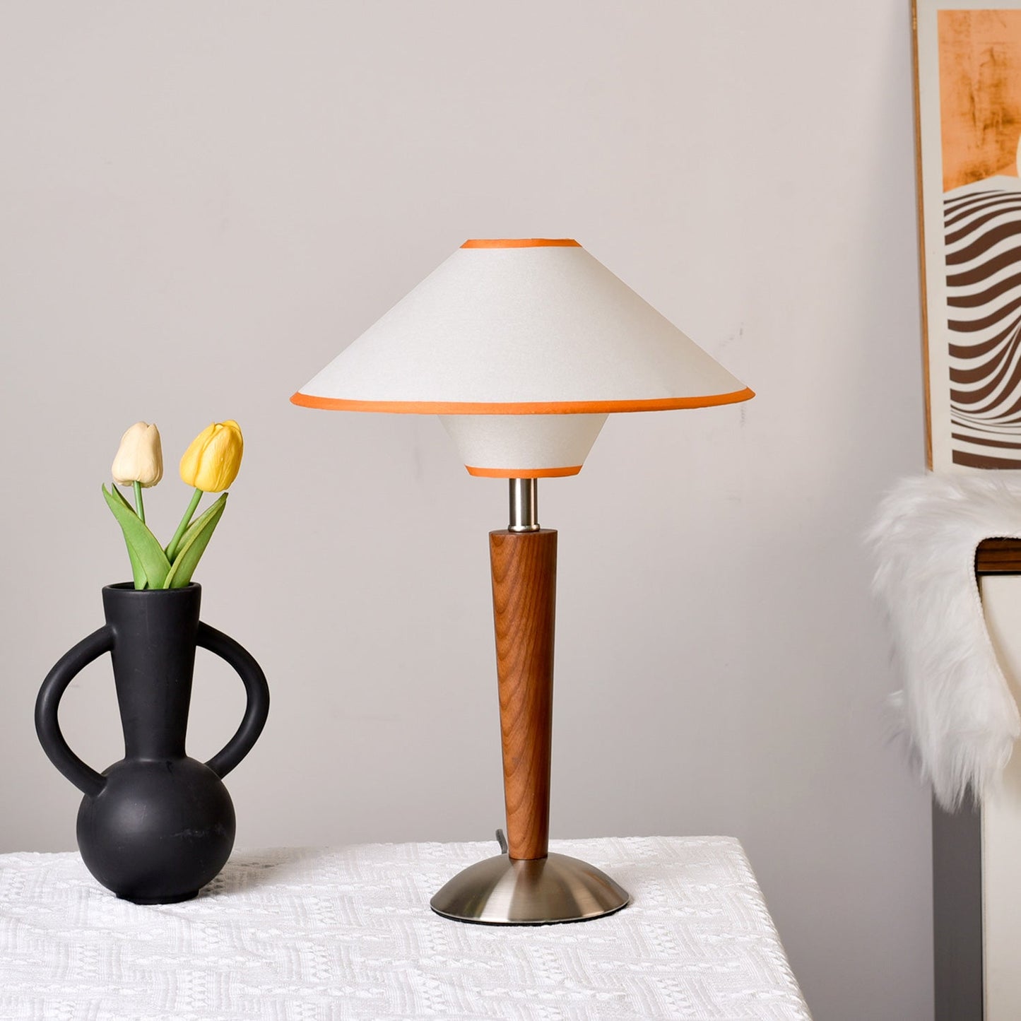 Zymorica | Midcentury Modern Walnut Column Accent Table Lamp