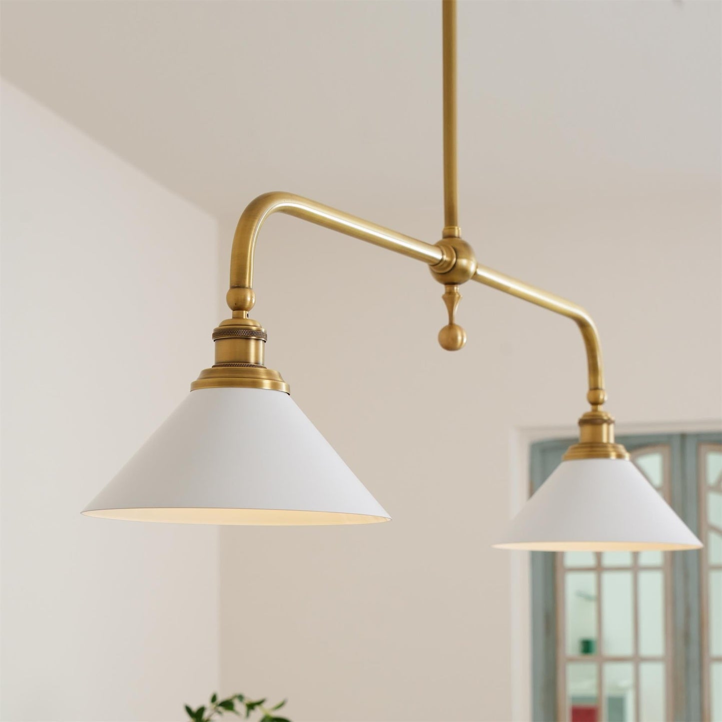 Elowen | Mid Century Metal Frame Pendant Light with Dual Glass Shades