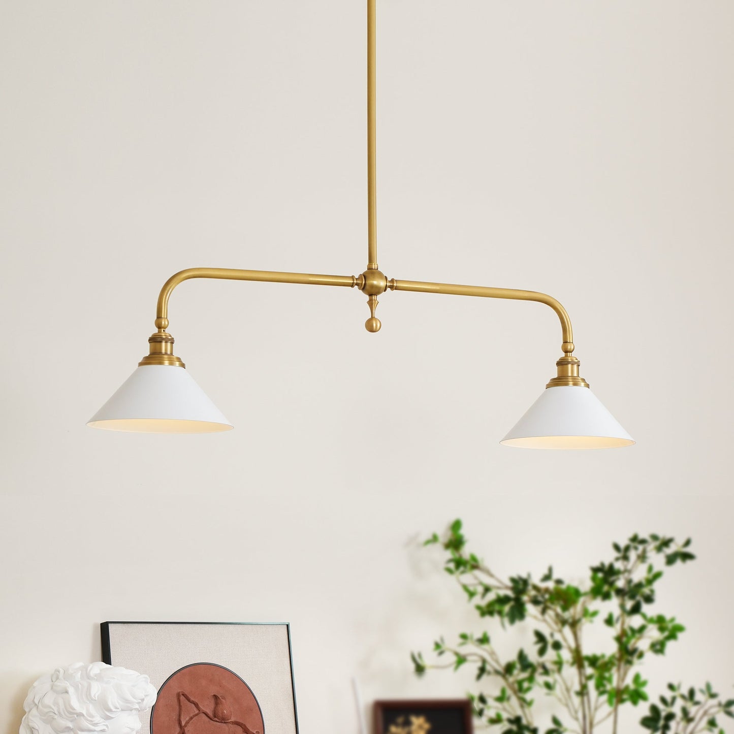 Elowen | Mid Century Metal Frame Pendant Light with Dual Glass Shades
