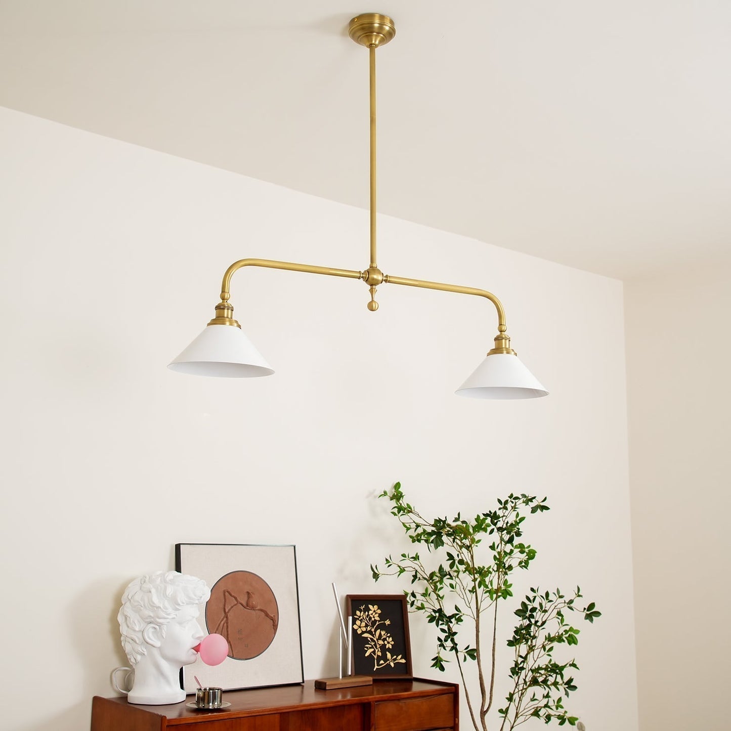 Elowen | Mid Century Metal Frame Pendant Light with Dual Glass Shades