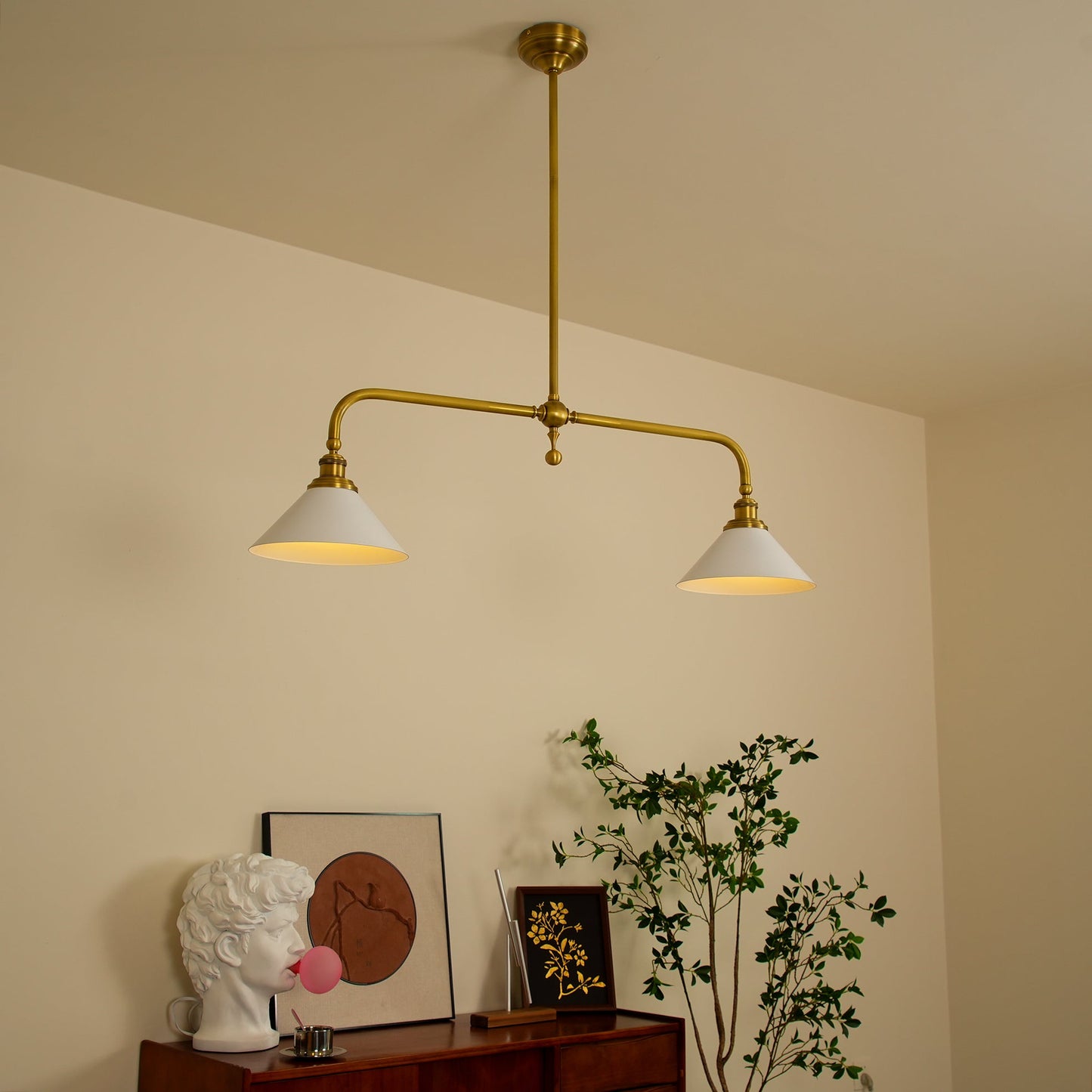 Elowen | Mid Century Metal Frame Pendant Light with Dual Glass Shades
