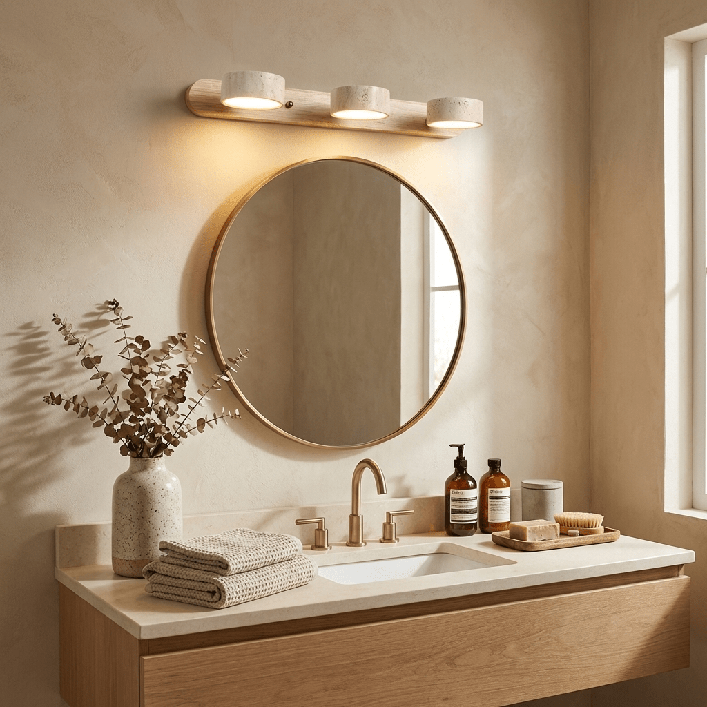 Nyxoris | Geometric Textured Travertine Vanity Wall Light