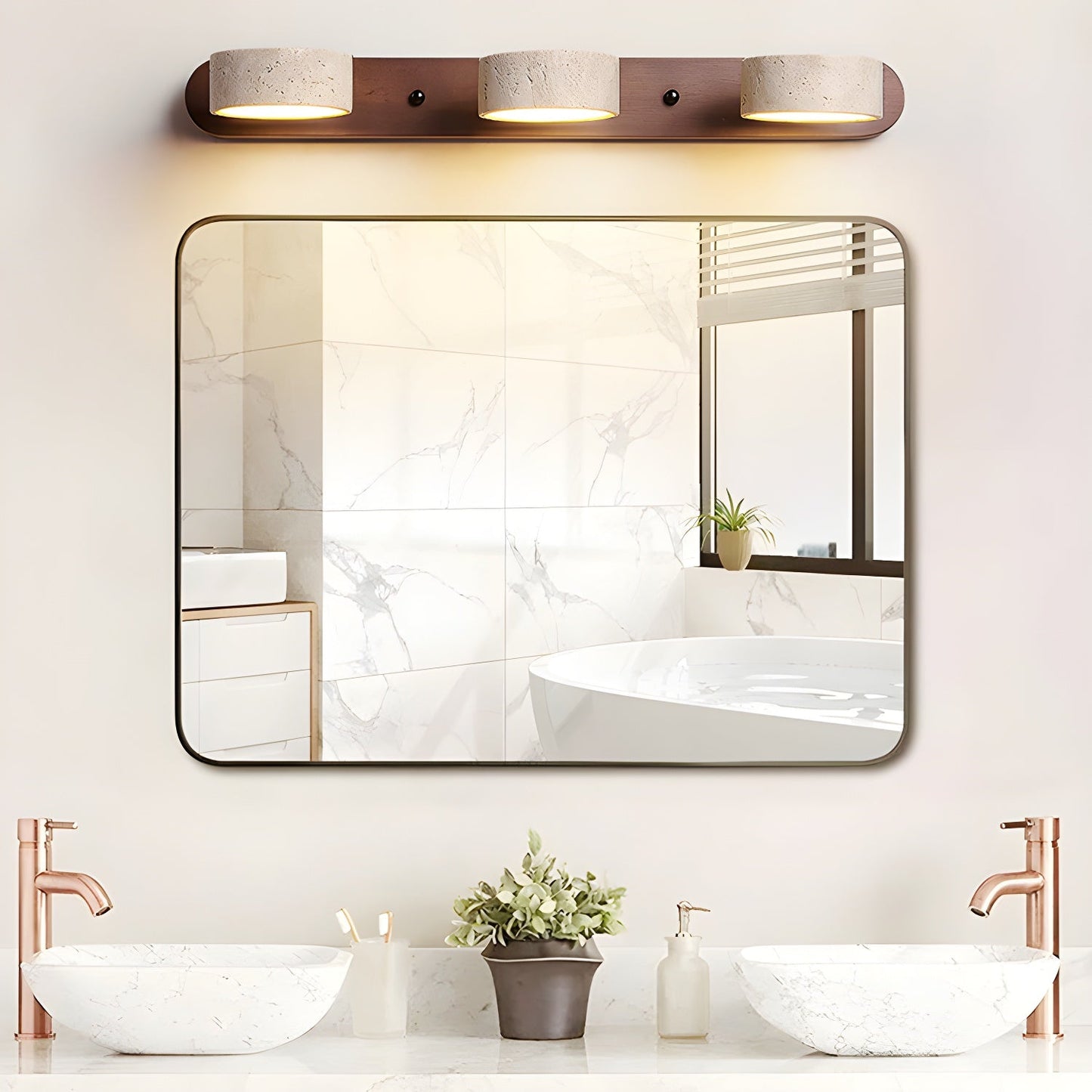 Nyxoris | Geometric Textured Travertine Vanity Wall Light