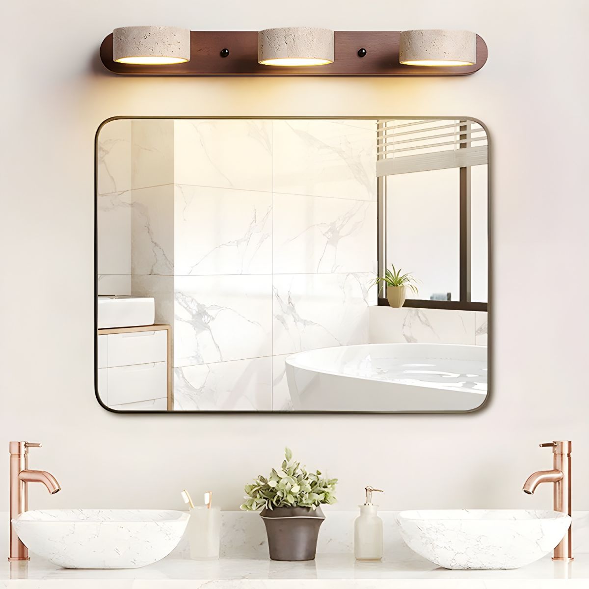 Nyxoris | Geometric Textured Travertine Vanity Wall Light