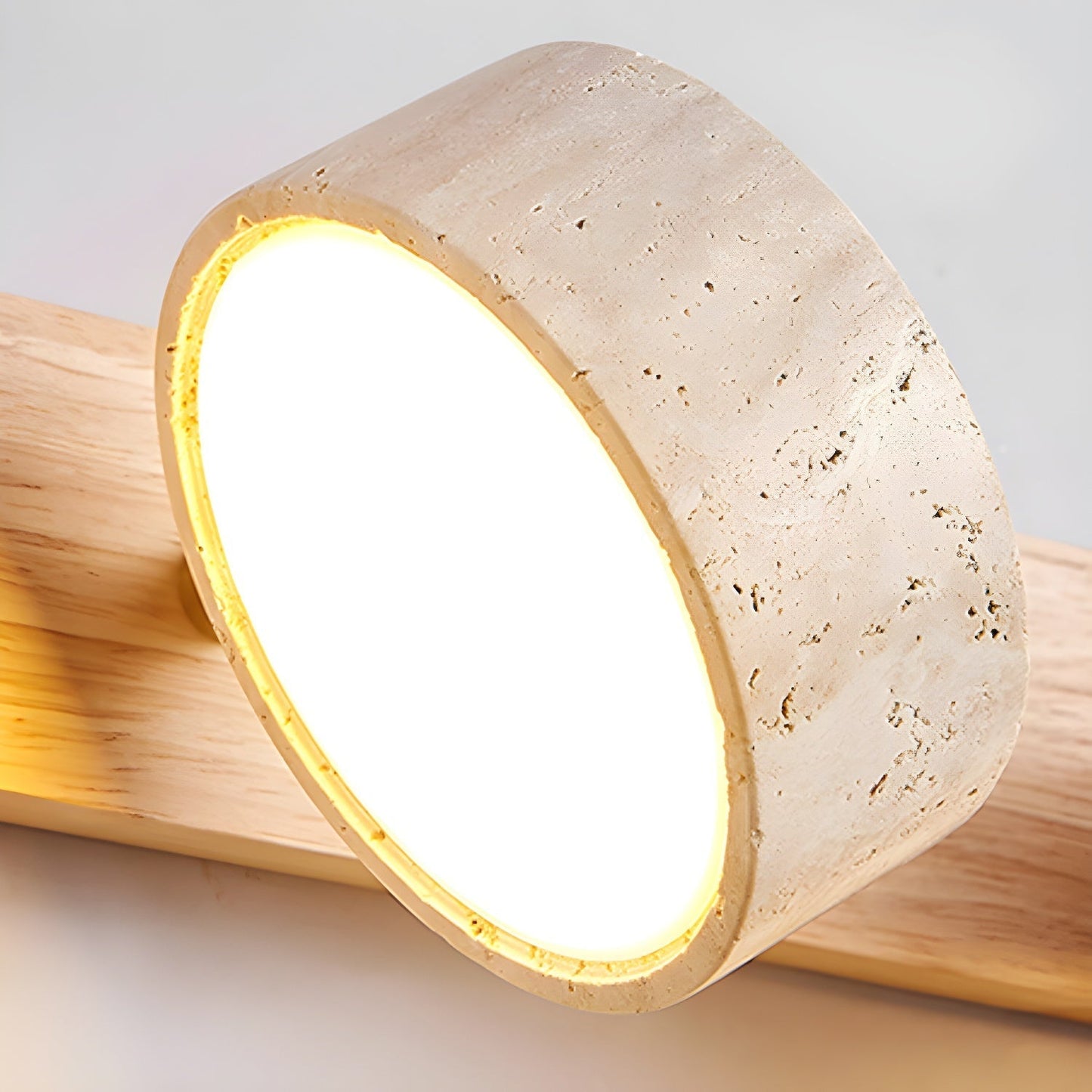 Calcera | Modern Natural Travertine Stone And Wood Wall Light