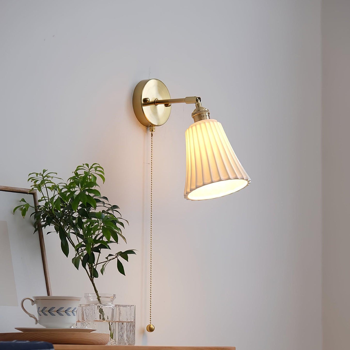 Aethole | Handcrafted Ceramic Vintage Brass Ribbed Wall Light