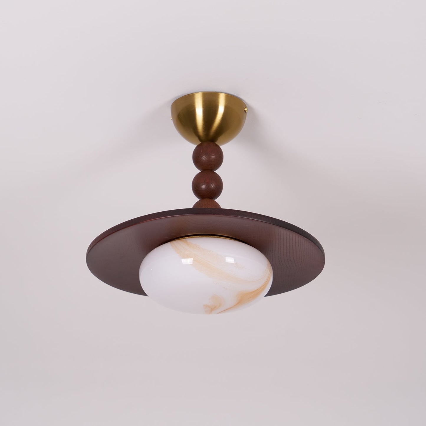 Midthos | Mid Century Wood Alabaster Dome Flush Mount Ceiling Light
