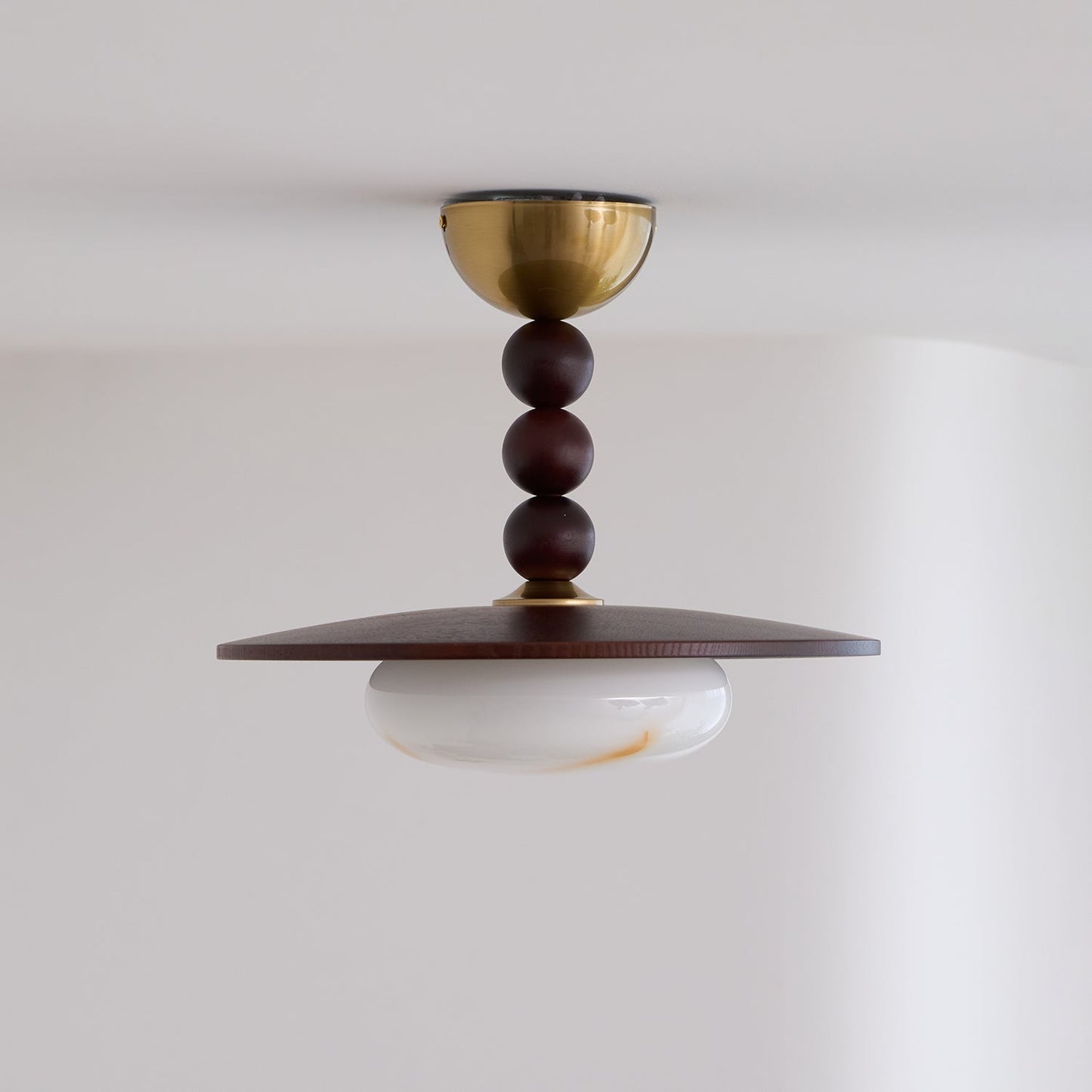 Midthos | Mid Century Wood Alabaster Dome Flush Mount Ceiling Light