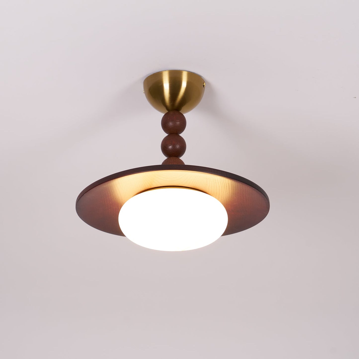 Midthos | Mid Century Wood Alabaster Dome Flush Mount Ceiling Light