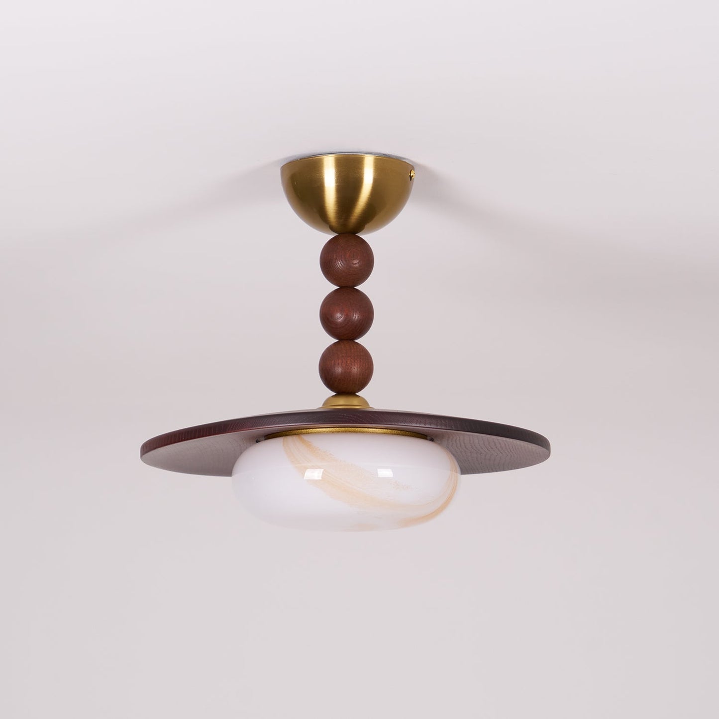 Midthos | Mid Century Wood Alabaster Dome Flush Mount Ceiling Light