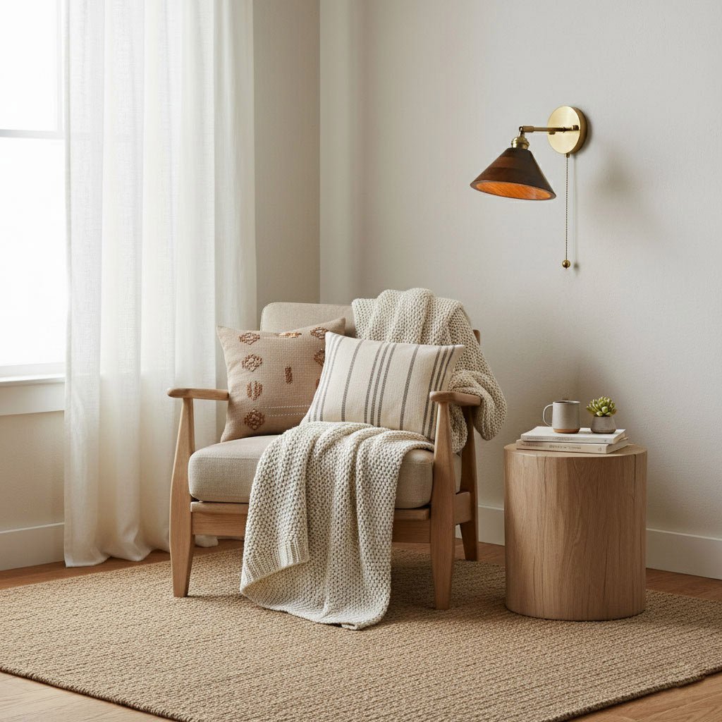 Thorgren | Midcentury Geometric Cone Silhouette Wooden Wall Light